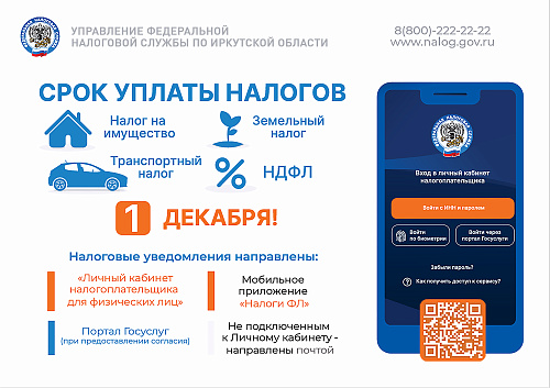 Жителям Усть-Кутского района необходимо уплатить налоги за 2024 год до 1 декабря 
