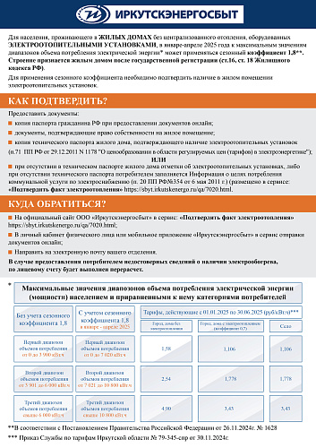 Иркутскэнергосбыт: как подтвердить факт электроотопления?